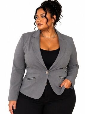 Baby Phat Y2K Gray Blazer Women’s 2X Stretch Fitted Zip Pocket Jacket
